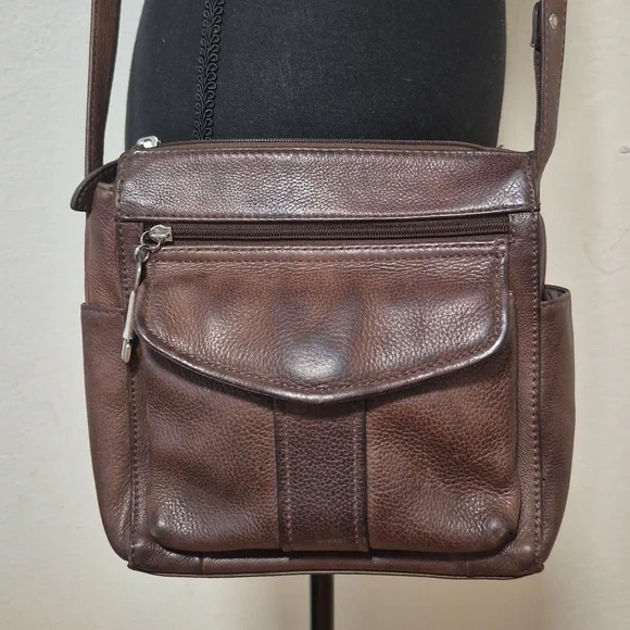 Vintage Fossil Brown Pebbled Leather Morgan Crossbody Purse Gently Loved - Picture 2 of 16